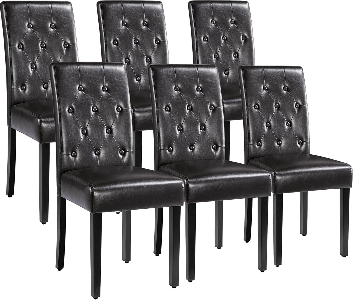 Yaheetech Dining Chairs Set of 6 Modern Style Faux Leather Dining Room Chairs with Solid Wood Legs and Button Tufted Padded for Home Kitchen, Brown