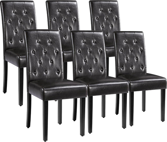 Yaheetech Dining Chairs Set of 6 Modern Style Faux Leather Dining Room Chairs with Solid Wood Legs and Button Tufted Padded for Home Kitchen, Brown