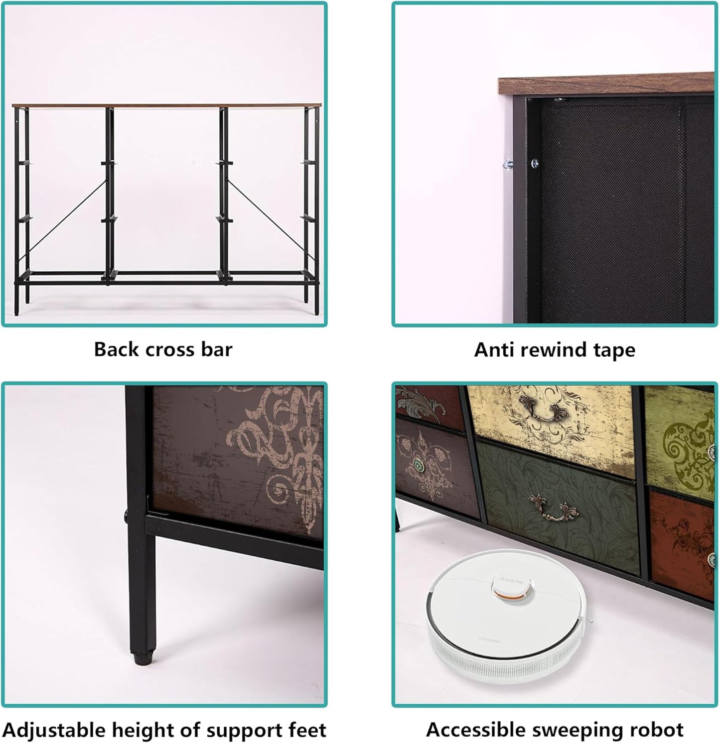 Dresser for Bedroom with 9 Deep Fabric Drawers, Wide TV Stand Storage Cabinet, Colorful Chest of Drawers for Closet, Nursery, Entryway, Hallway