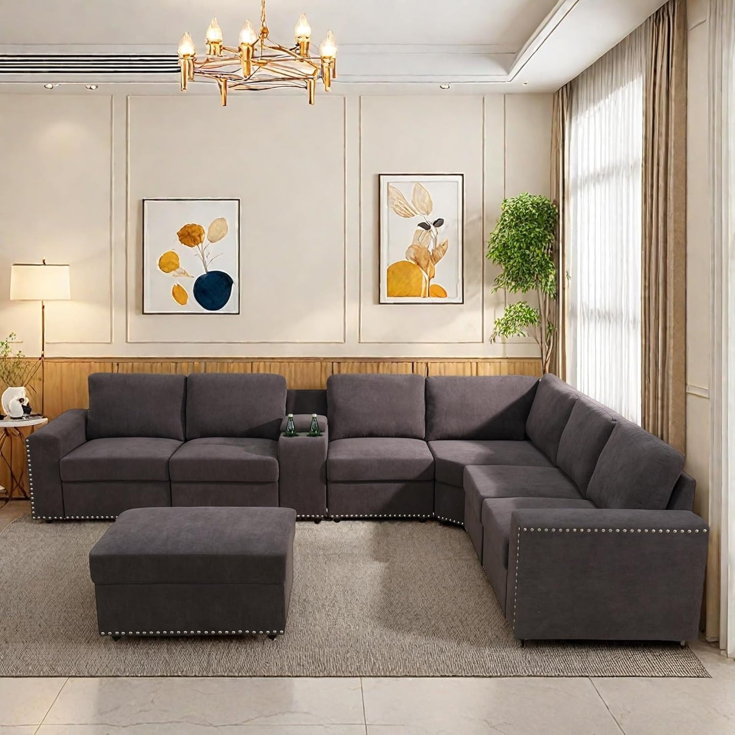 Sectional Couches for Living Room, Modular Sectional Sofa with Ottoman, Modern L Shaped Couch with Chaise for Bedroom & Office, Brown