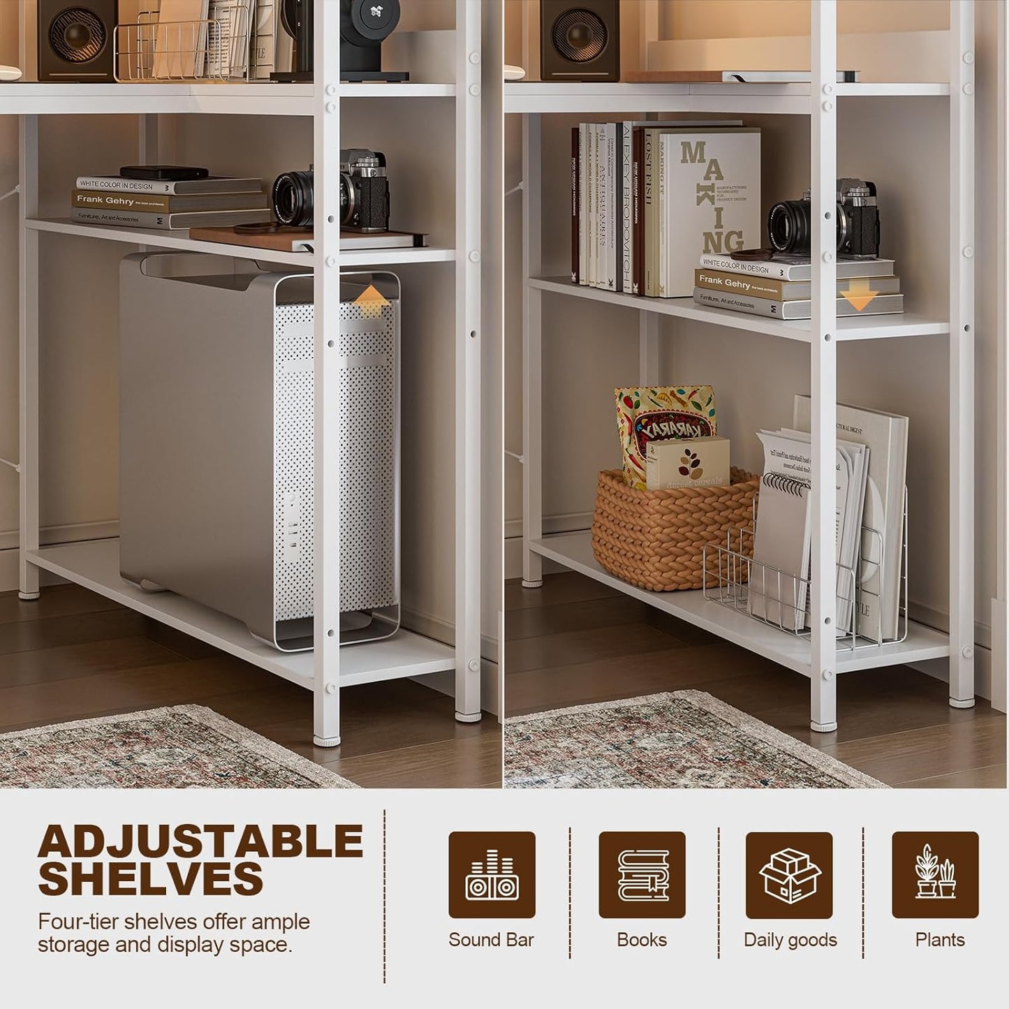 40 Inch L Shaped Computer Desk with Reversible Storage Shelves, Home Office Corner Desk Study Writing Table with Hutch, Study, White