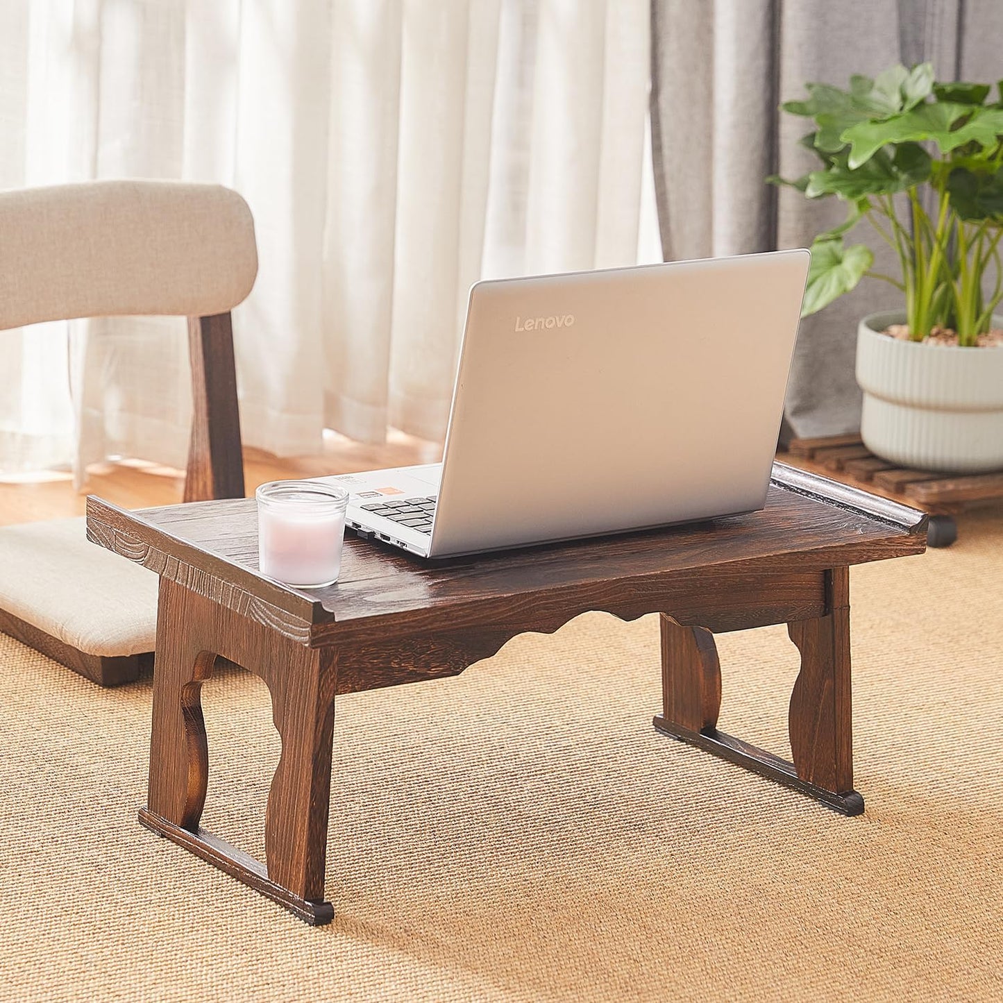 Japanese Floor Table,Small Coffee Table & Tea Table, Altar Table for Meditation,Low Table for Sitting on The Floor,Wood Bed Table Trays with Foldable Legs,Bed Laptop Desk
