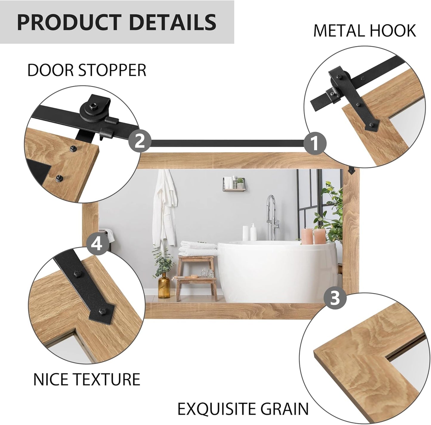 Farmhouse Mirror 42”x28” Bathroom Mirror for Over Sink, Bathroom Vanity Mirrors, Barn Door Style Mirror Farmhouse Decor