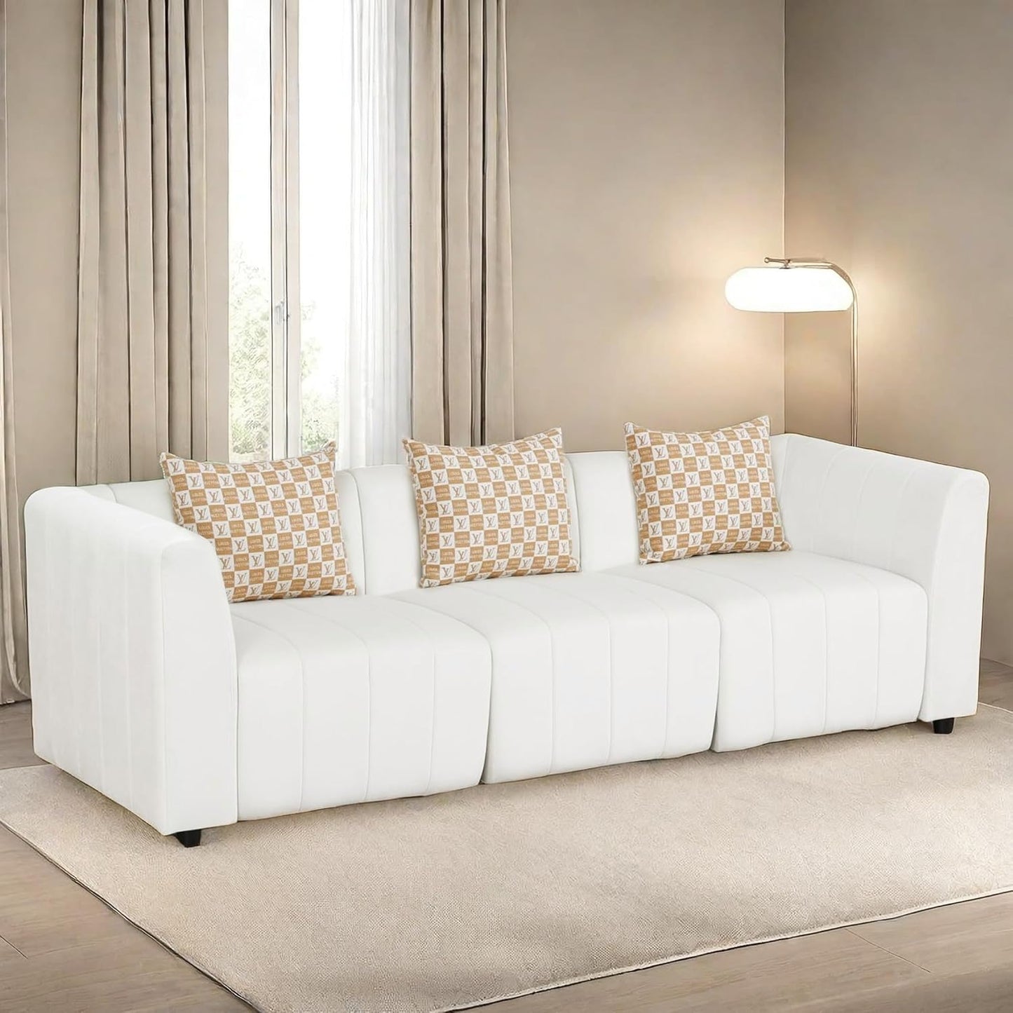 Sectional Couches Sofa for Living Room, 93″3 Seater Cloud Couch, Modern Comfy Modular Sectional Sofa with Deep Seats for Bedroom, Small Space, Brown