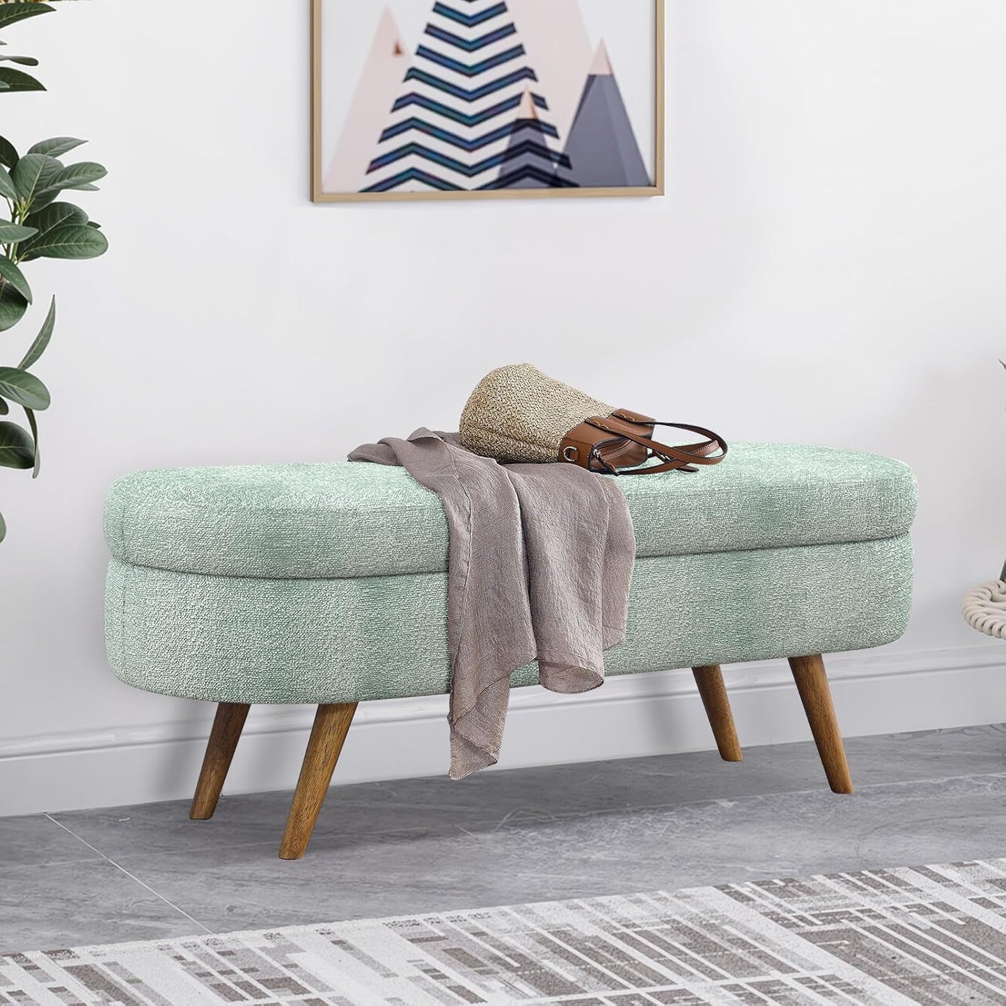 NicBex Ottoman Bench with Storage for Bedroom, 43.5" Upholstered End of Bed Bench with Rubber Wood Legs, Linen Storage Bench for Living Room or Entryway,