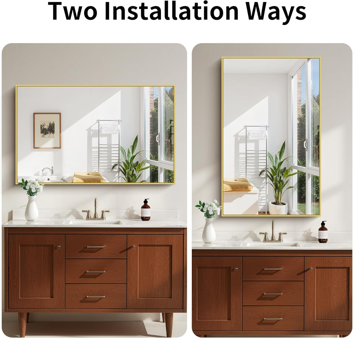 KOCUUY 30x48 Inch Large Gold Wall Mounted Mirror,Aluminum Framed Decorative Rectangular Bathroom Mirror for Wall Over Sink,Vanity Mirror for Bedroom Living Room Bathroom,Functional Oversized Mirror