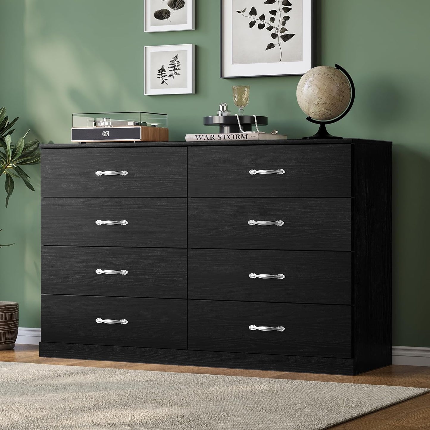 LINSY HOME 8 Drawer Dresser for Bedroom, 54" Wide Chest of Drawers, Modern TV Stand Dressers with Wood Frame and Metal Handles, Large Drawer Organizer for Bedroom, Living Room, Black