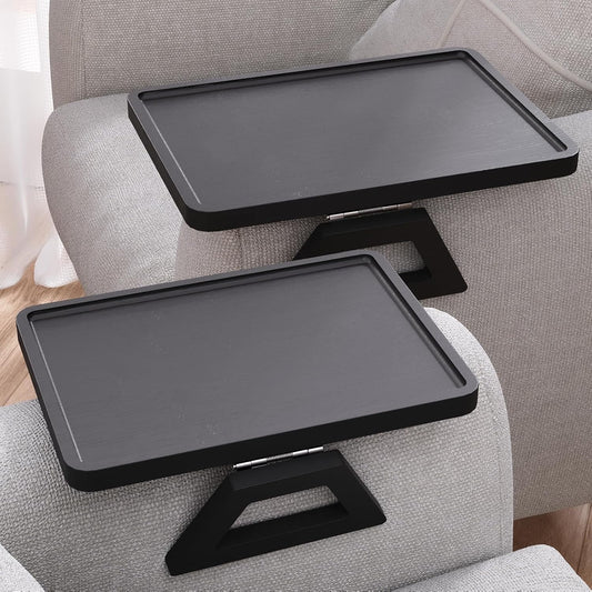 2 Pack Couch Arm Tray,Bamboo Folding Sofa Tray,Sofa Armrest Trays Clip-On Couch Desk for Drinks,Snacks,Phone,Remote Control（Black）