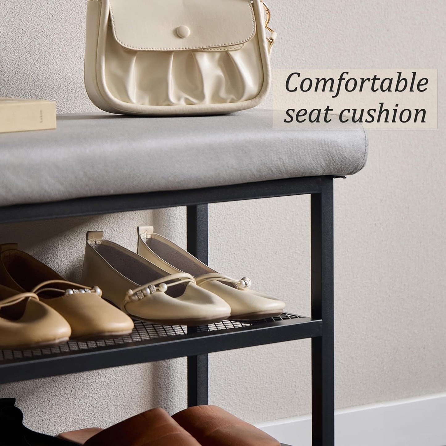 Shoe Rack Shoe Bench Shoe Organizer Storage Rack for Hallway Bedroom Living Room with Comfortable Seat Cushion 80x30x50cm (80cm Grey)
