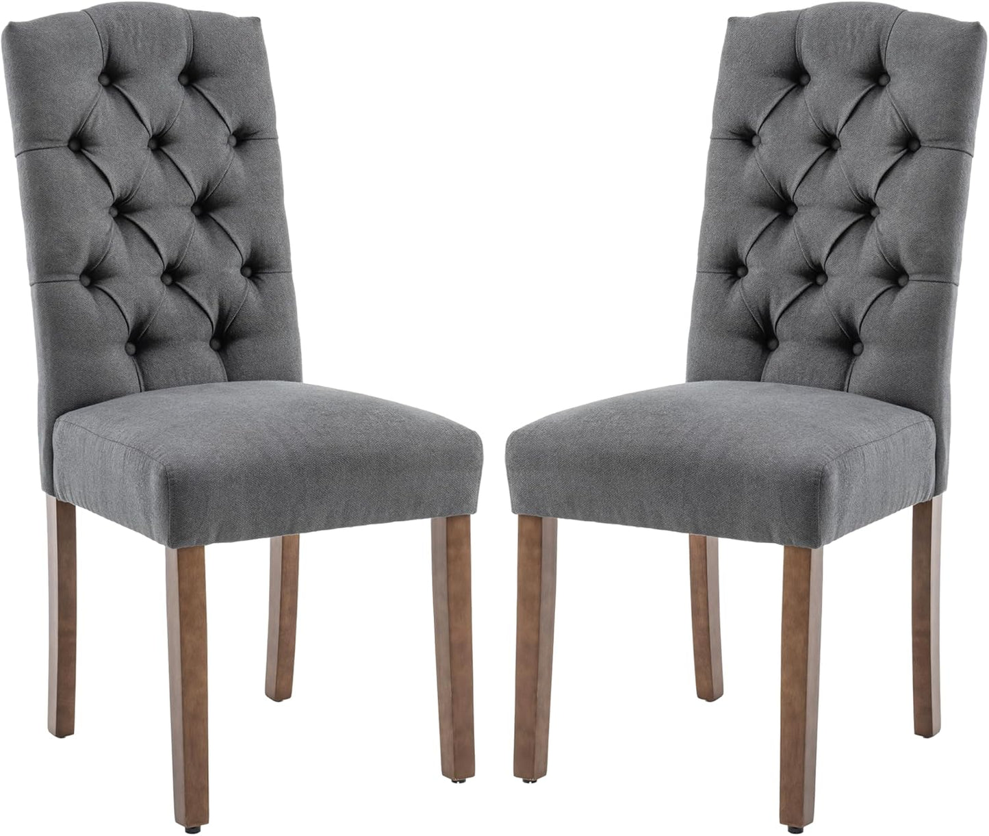 Tufted Upholstered Parsons Dining Chair Set Fabric Diner Accent Stylish Modern Kitchen Living Room with Button Sturdy Solid Wood Legs