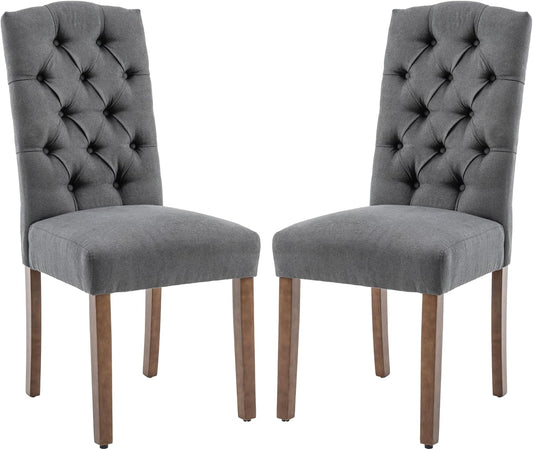 Tufted Upholstered Parsons Dining Chair Set Fabric Diner Accent Stylish Modern Kitchen Living Room with Button Sturdy Solid Wood Legs
