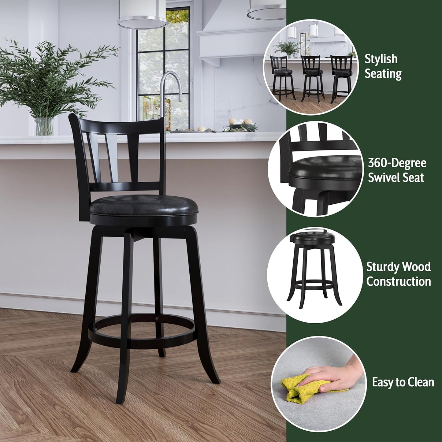 Hillsdale Presque Isle Swivel Stool, Counter Height, Black