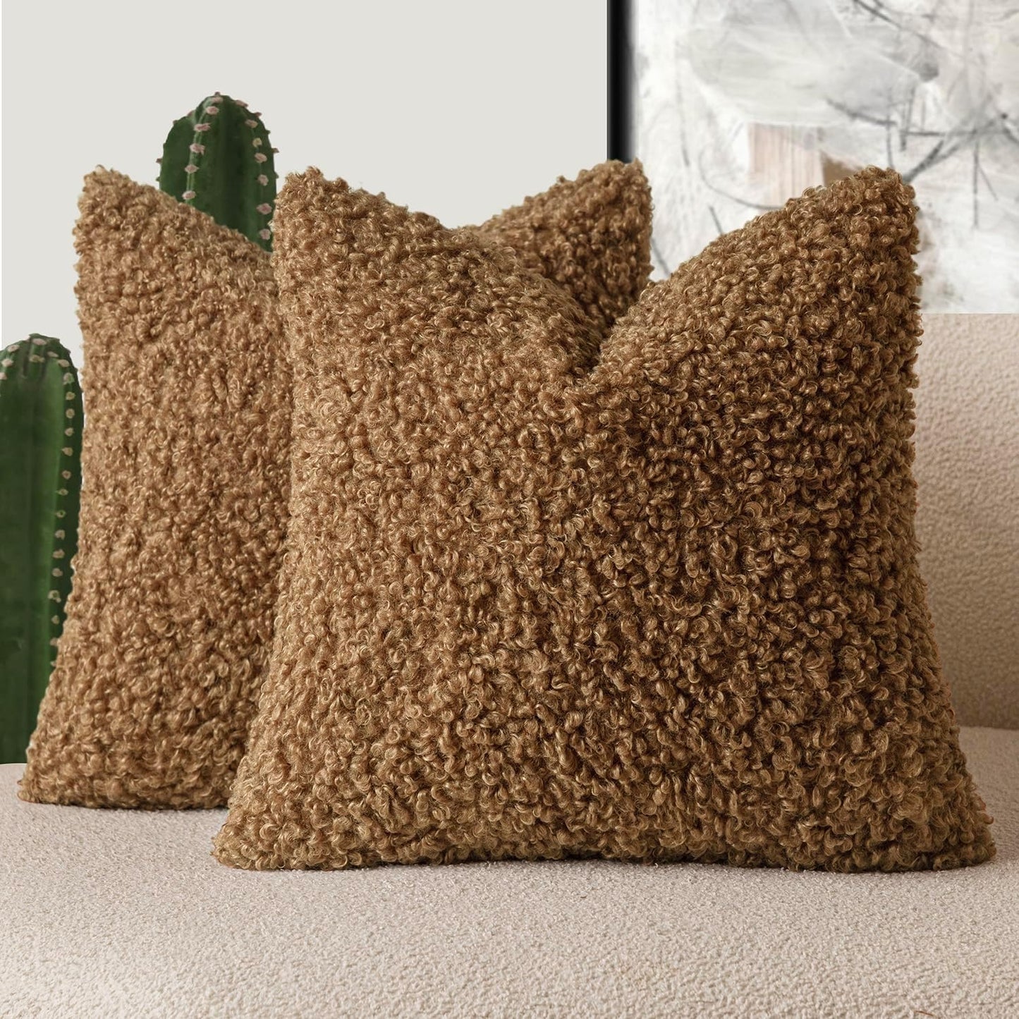 Foindtower 2 Pieces 18x18 Inch Dark Bronze, Faux Fur Throw Pillow Cover Accent Sherpa Furry Pillow Covers Fuzzy Soft Pillowcases Cozy Sheepskin Decorative Fleece Cushion Case for Bed Couch Living Room