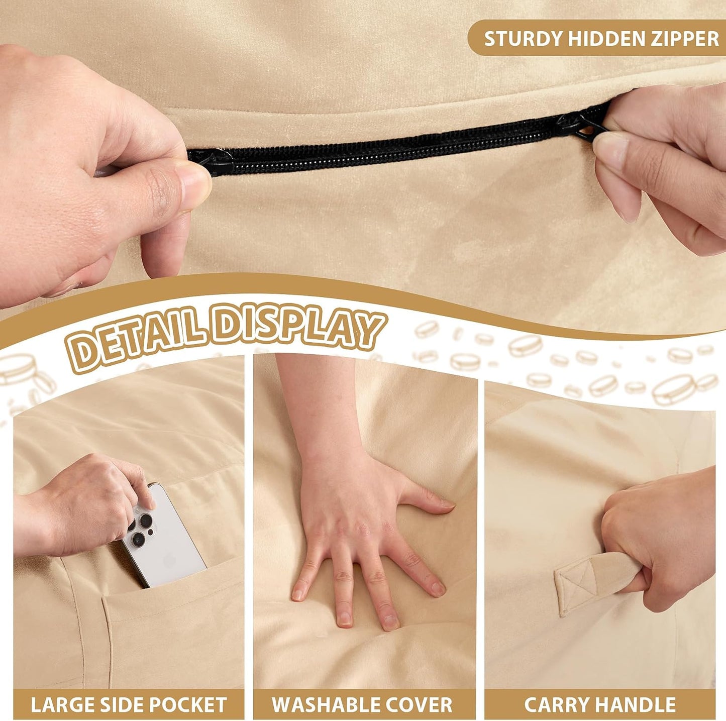 HABUTWAY XX-Large Bean Bag Chair: Giant 7' Memory Foam Furniture Bean Bag Chairs for Adults with Microfiber Cover 7Ft (Khaki)