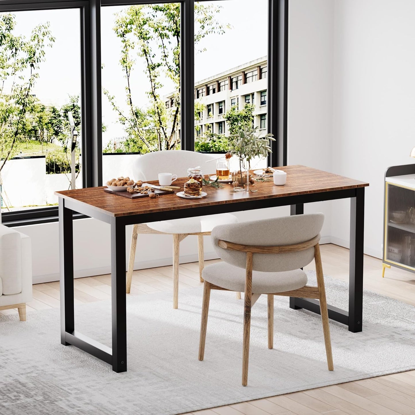 Decoholic 55 Inch Computer Desk, Home & Office PC Laptop Study Writing Table Workstation with Leg Bars, Modern Simple Industrial Style, Rustic Brown