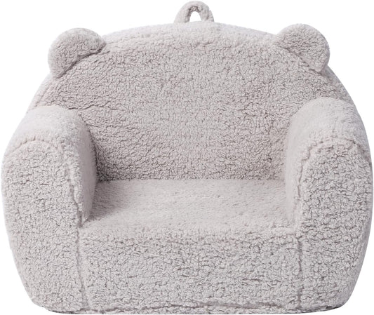Kids Snuggly-Soft Sherpa Chair, Teddy Bear Cuddly Toddler Foam Chair for Boys and Girls, Grey