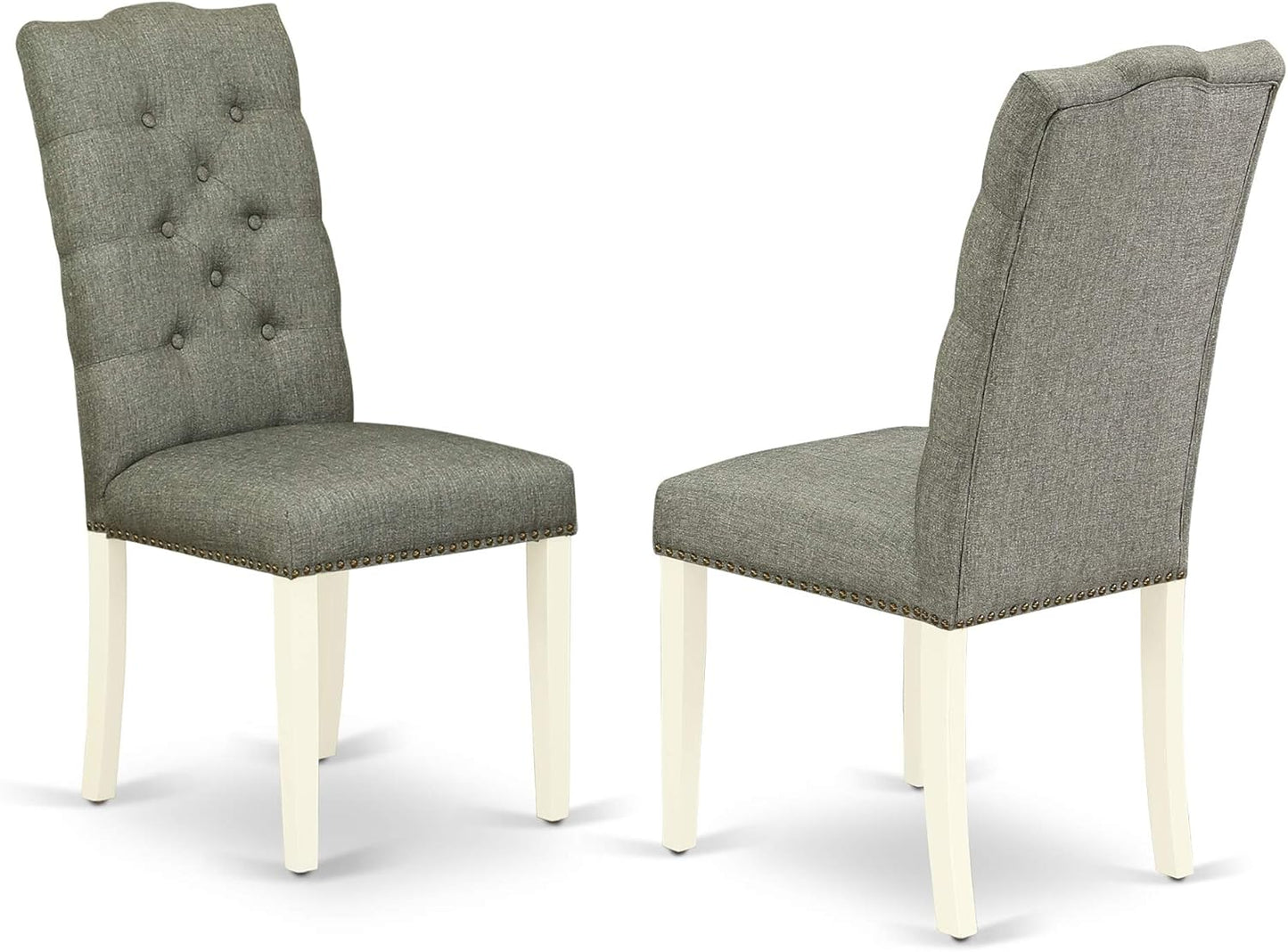 East West Furniture CAEL5-LWH-07 5 Piece Dining Table Set for 4 Includes a Rectangle Kitchen Table and 4 Gray Linen Fabric Upholstered Parson Chairs, 36x60 Inch, Linen White