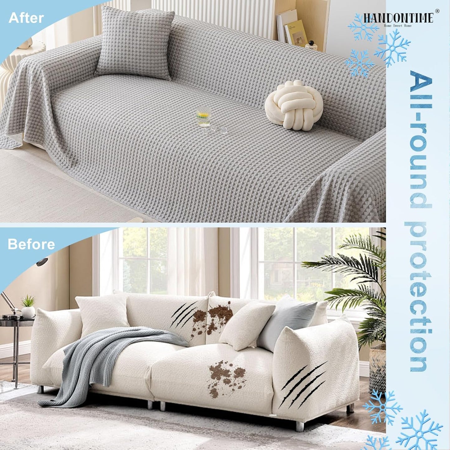 HANDONTIME Cooling Dog Couch Cover Ice Silk Washable & Breathable Pet Sofa Protector, Durable Couch Covers for Sofa Pet Friendly Soft Dog Cooling Bed Cover Sofa Protector Covers (Grey, 71"x150")