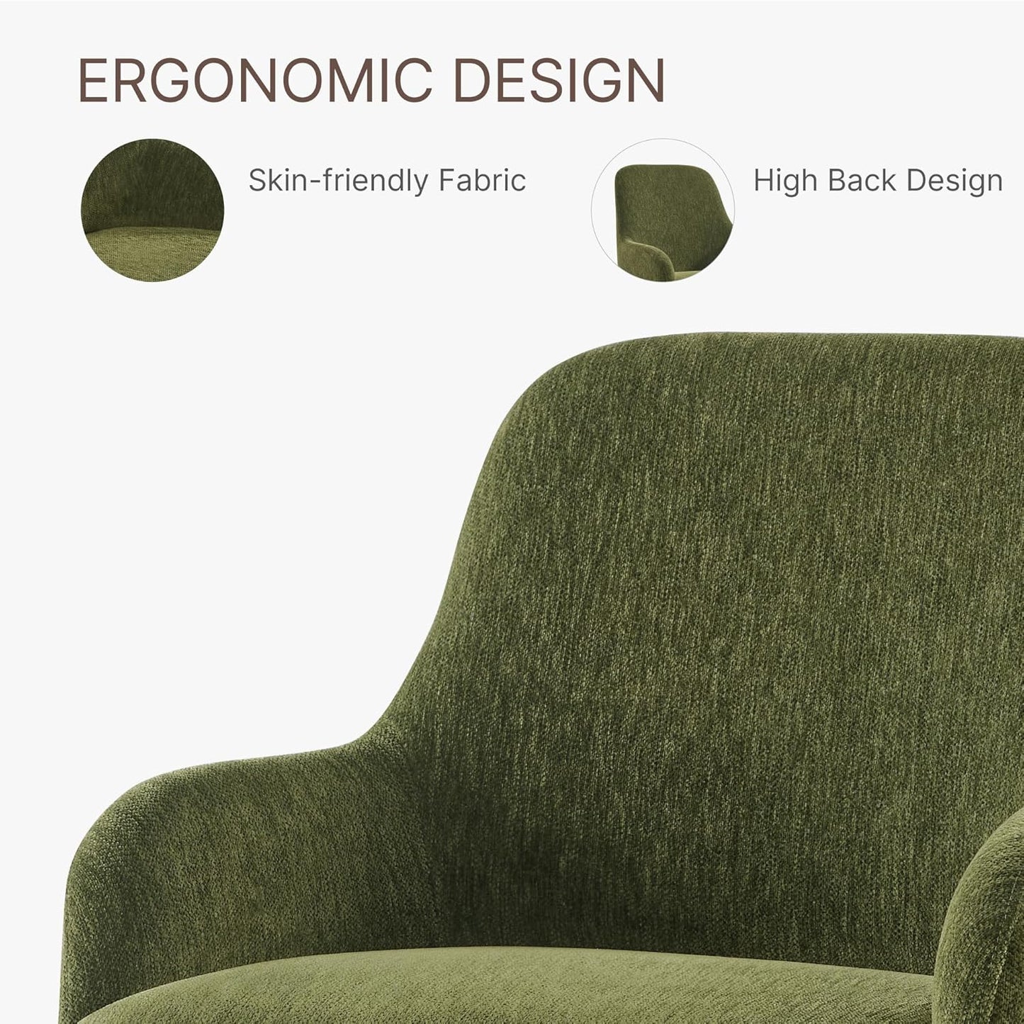 Swivel Dining Chair Set of 1, Mid Century Modern Chair Fabric Upholstered Armchair with Armrest & Ergonomic Backrest for Dining Room, Kitchen, Bedroom, Living Room, Green