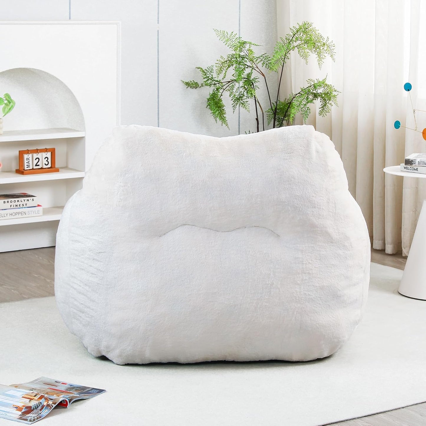 Furniliving Bean Bag Chair, Giant Bean Bag Chair Stuffed Floor Sofa for Adults Comfy Bean Bag Sofa with Back Support, Oversized Bean Bag Couch for Living Room Bedroom Dorm Office, Teddy, White