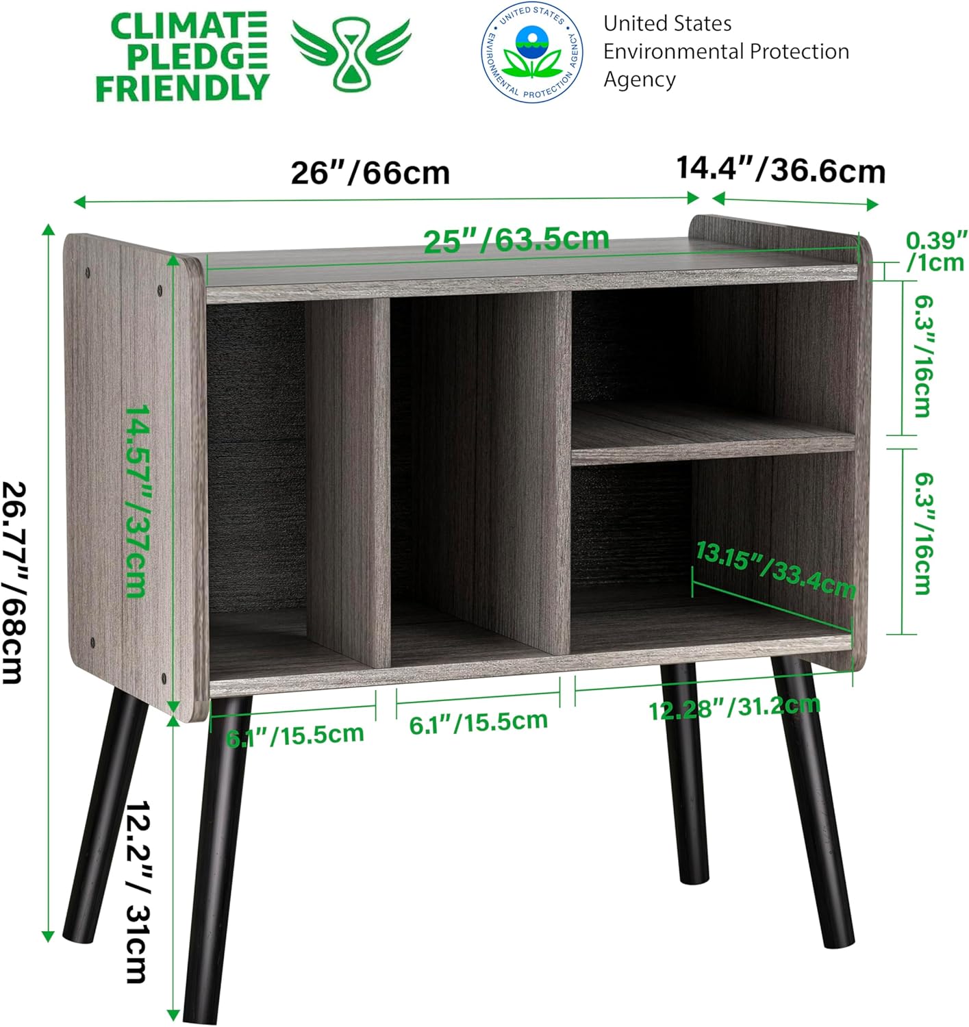 Record Player Table, Mid-Century Record Player Stand with Vinyl Storage Hold Up to 150+ Albums, Vinyl Record Cabinet with Adjustable Shelves, Wood Turntable Stand for Music Living Room (Grey)