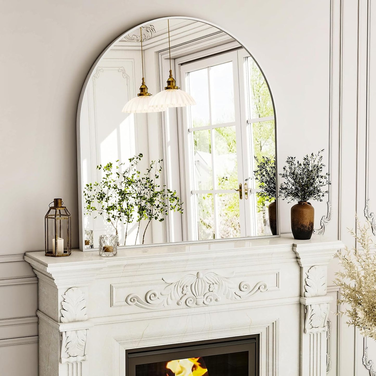 Arched Bathroom Mirror, 32x34 Inch - Wall Mounted Vanity Mirror with Aluminum Alloy Frame - Ideal for Living Room, Bedroom, Bathroom, and Entryway, Hanging or Leaning,White