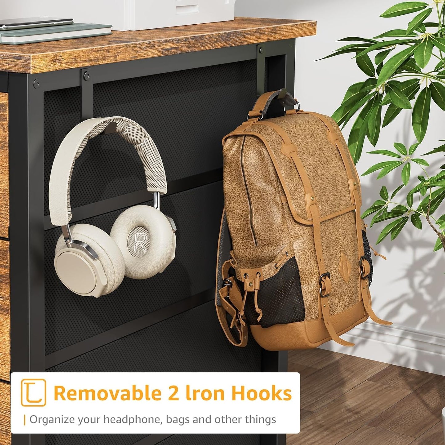 Office Desk with Fabric Drawers on Both Sides, 47 Inch Home Office Desk with 8 Fabric Drawers, Writing Study Work Computer PC Desks with Storage for Bedroom, Rustic Brown