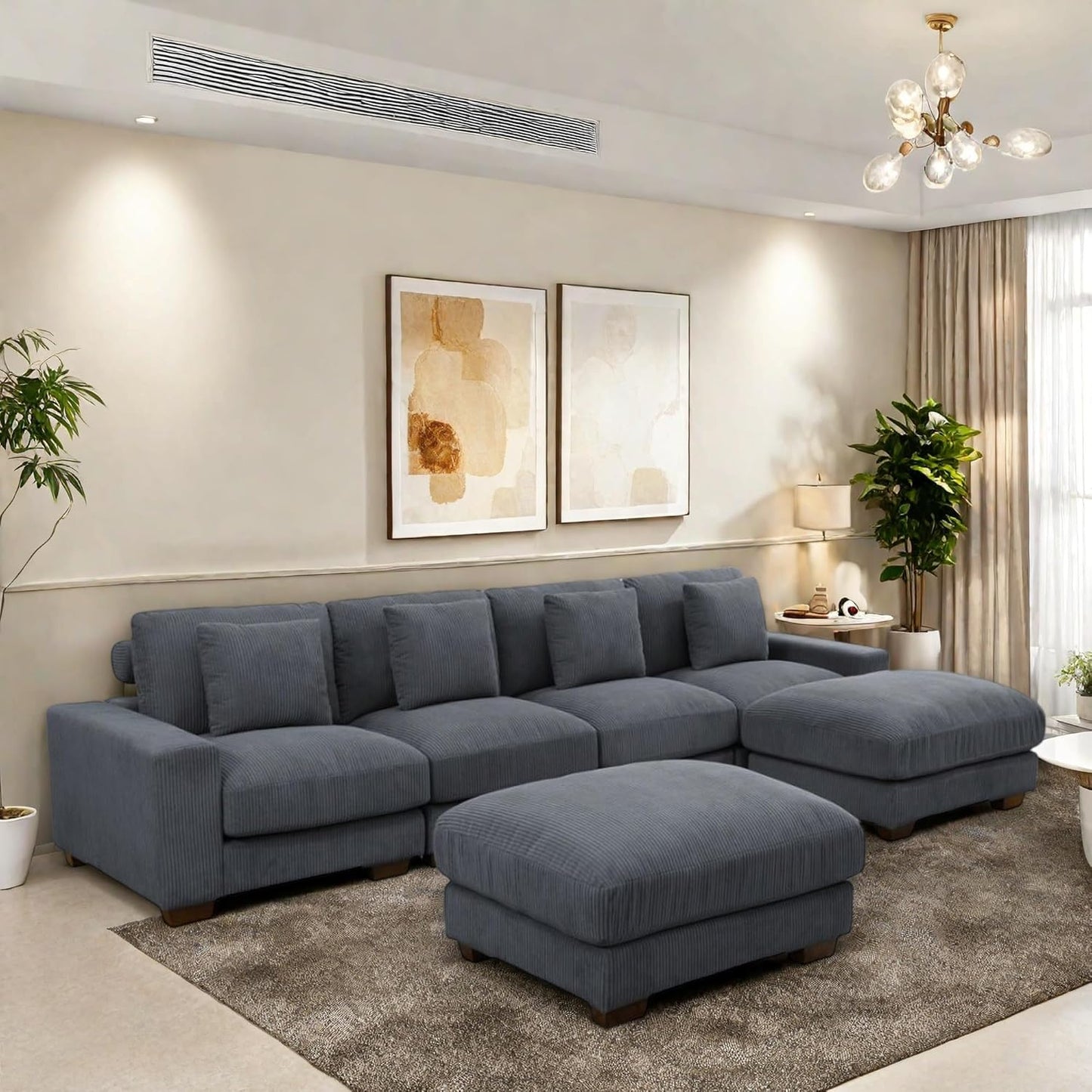 Sectional Couches for Living Room, Stylish Sectional Loveseat Sofa with Double Ottoman & Deep Seats, Living Room Furniture Home Sofa for Adults, Dove Gray