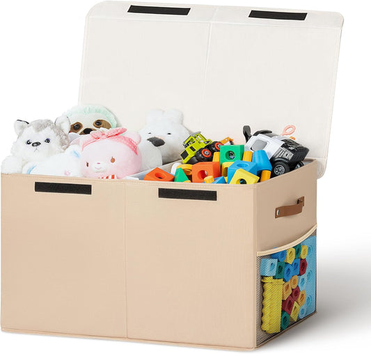 80L Large Toy Storage Box with Lid, Large Toy Box Chest for Kids, Girls and Boys, Nursery Room and Living Room, 26"x13" x16"- Dark Khaki