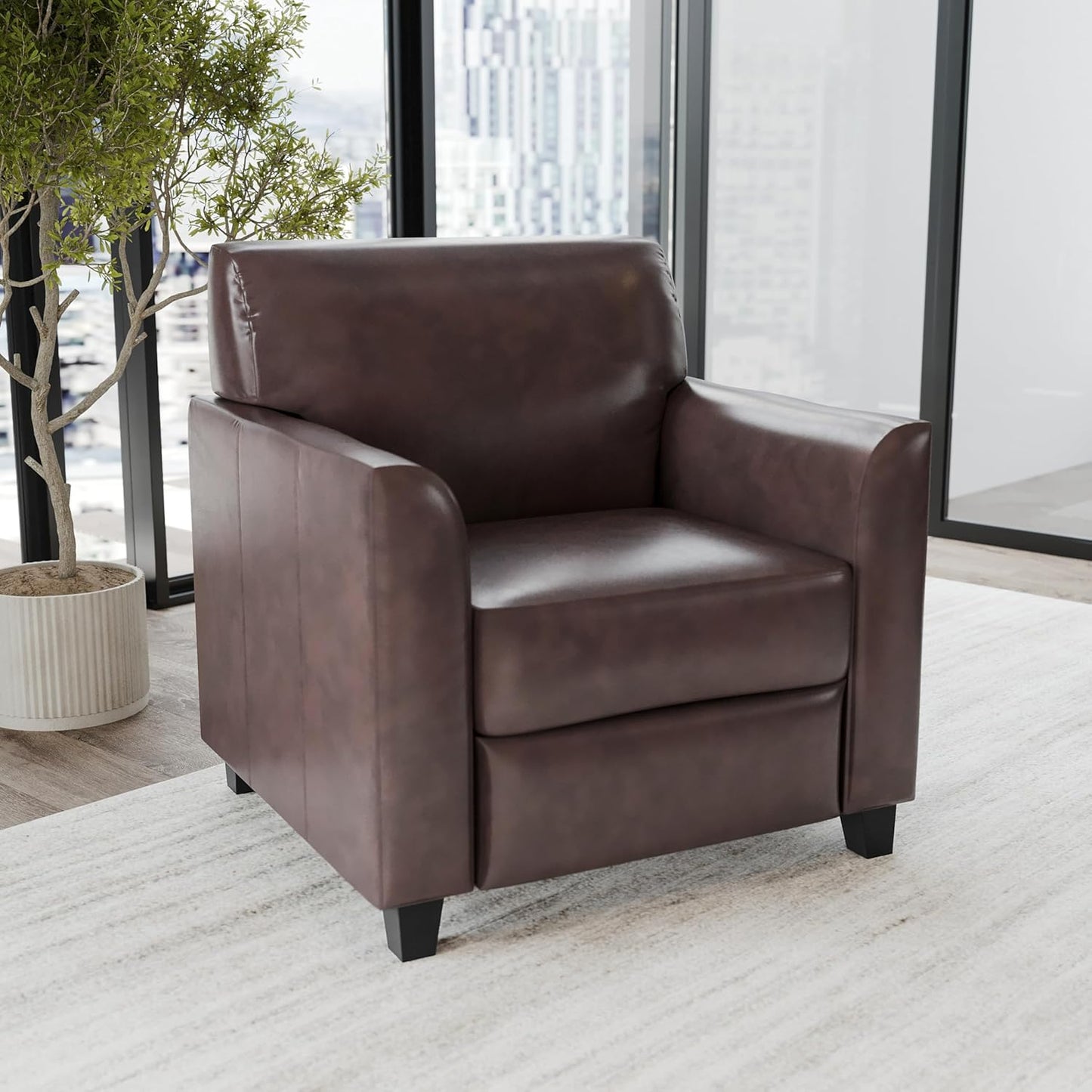 Flash Furniture Hercules Diplomat Series LeatherSoft Upholstered Side Reception Chair, Lobby Chair with Cushions and Flared Arms, Brown