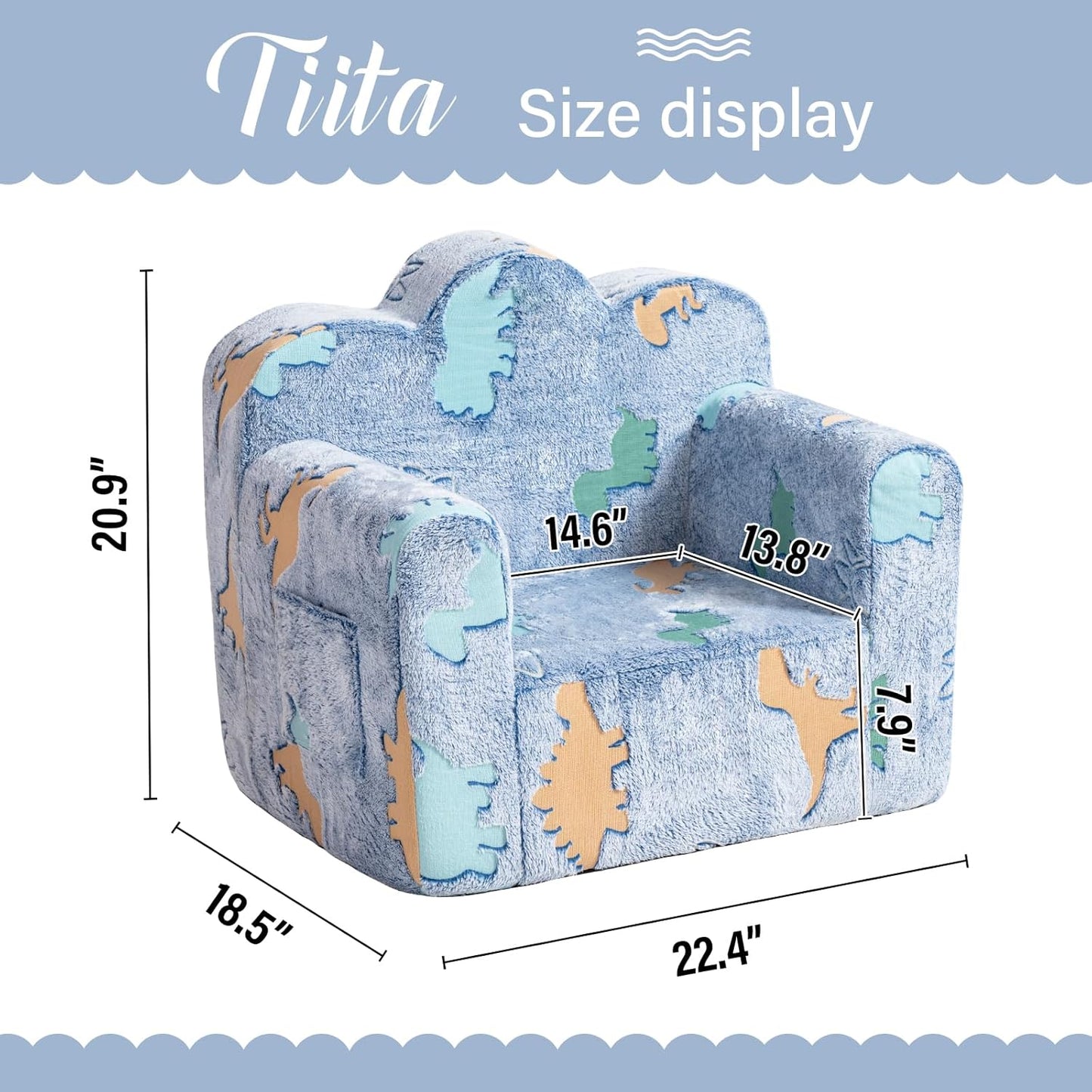 Tiita Kids Couch Plush Toddler Chair, Cloud-Like Glow in The Dark Kids Sofa Toddler Reading Chair with Washable Cover Carrying Handle, Convertible Children Sofa Chair for Girls and Boys