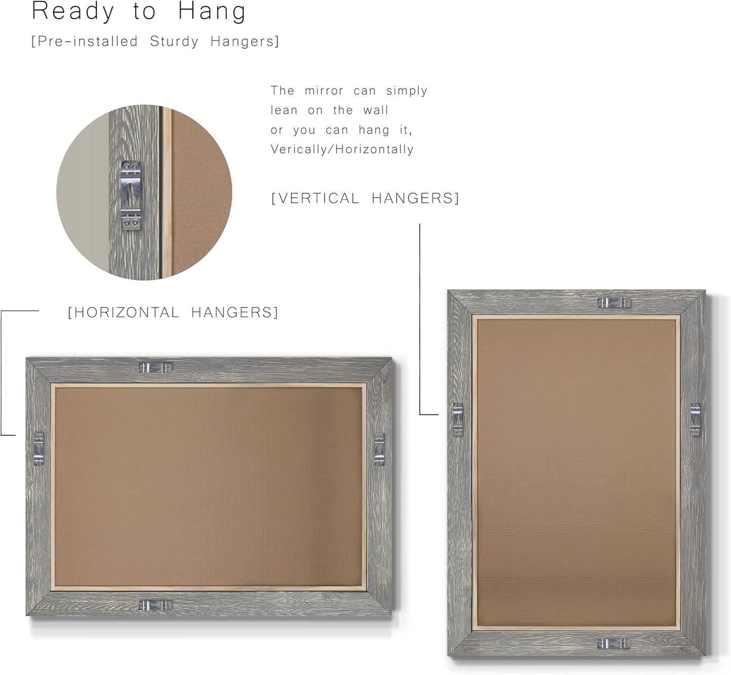 Gray Rustic Mirror Rectangular Barnwood Framed Wall Mirror for Home Decor, Vertical or Horizontal Hanging, 41x29