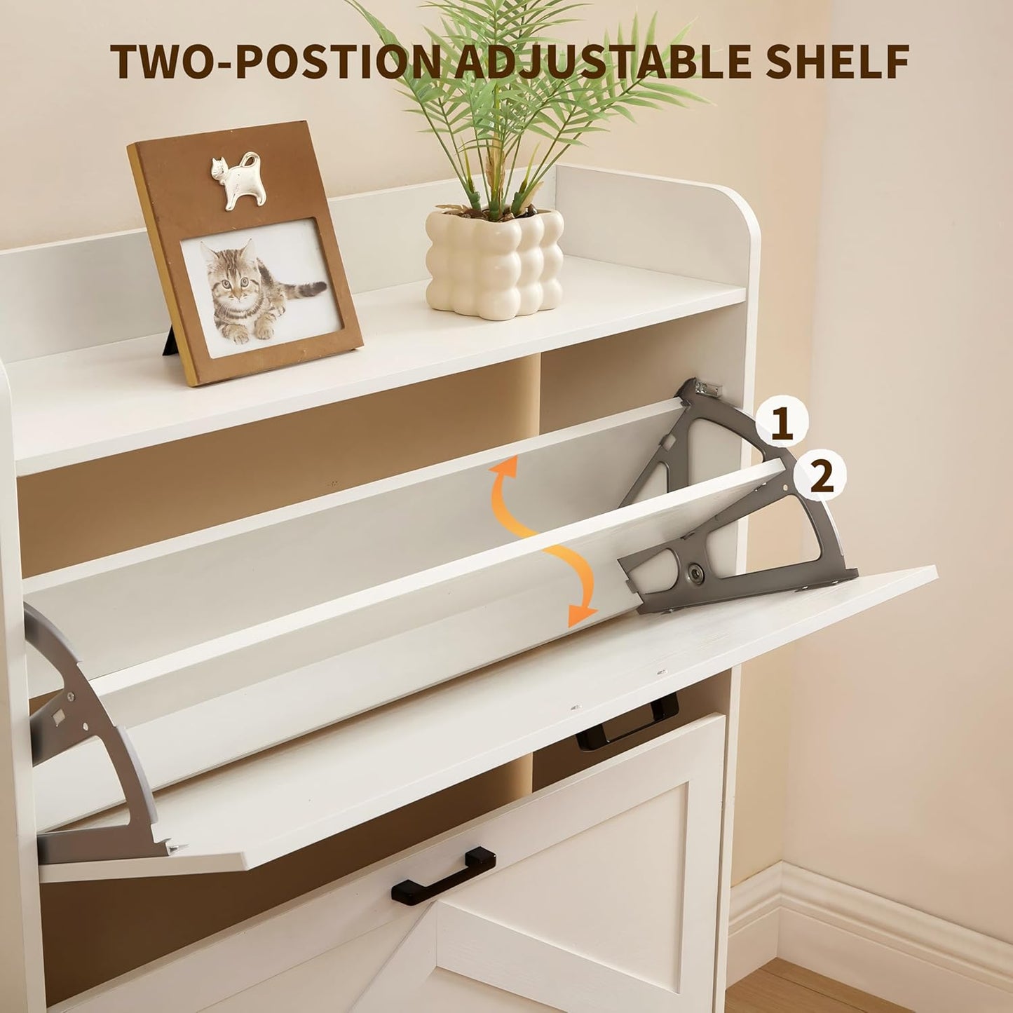 Shoe Storage Cabinet with 2 Flip Drawers, Freestanding Shoe Cabinet Organizer with Metal Flip Frame for Entryway, Hallway, Foyer, White