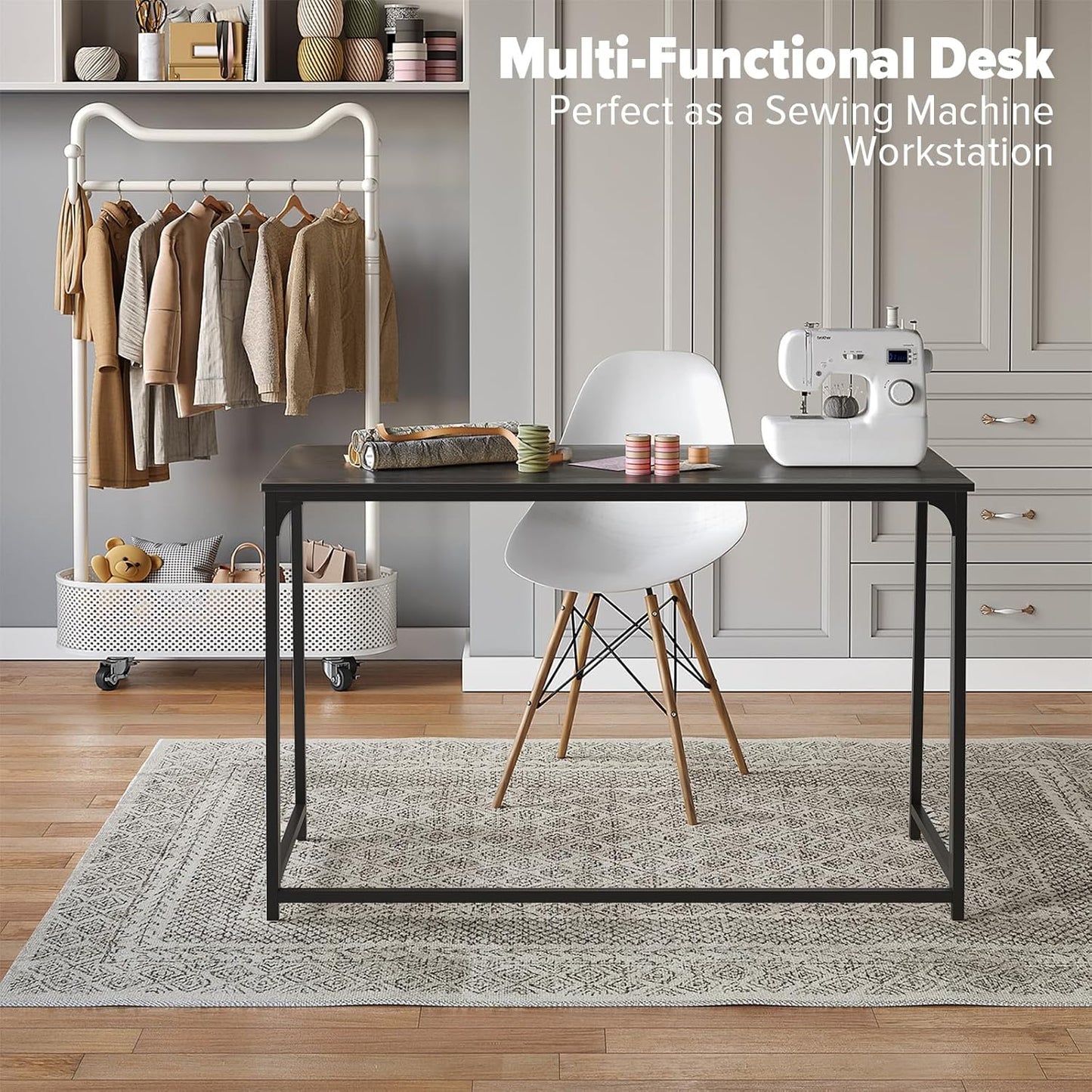 WOHOMO Folding Desk, 47.2" Foldable Computer Desk for Bedroom, Space Saving Computer Table Writing Workstation for Home Office, Easy Assembly, Black