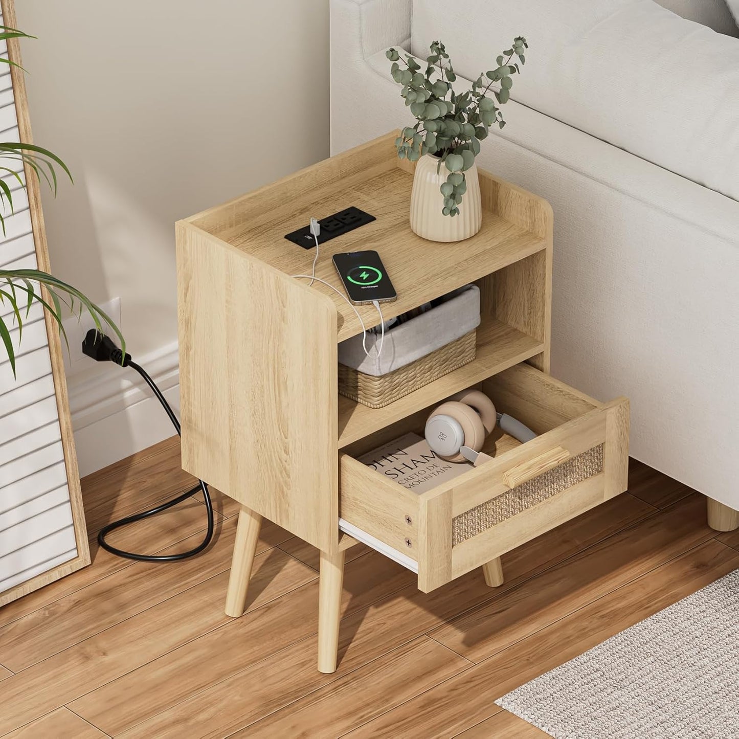 Masupu Nightstand,Small Bedside Table with Two Drawers,White Night Stand,Bedside Furniture,Mid-Century Modern End Table with for Bedroom,Living Room (Farmhouse, Yellow-Outlet)