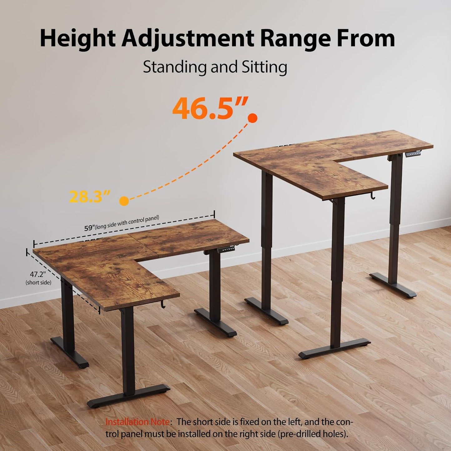 Agilestic 59 Inch L Shaped Standing Desk Adjustable Height, Electric Corner Standing Desk, Sit Stand Computer Table with Splice Board, Dark Walnut