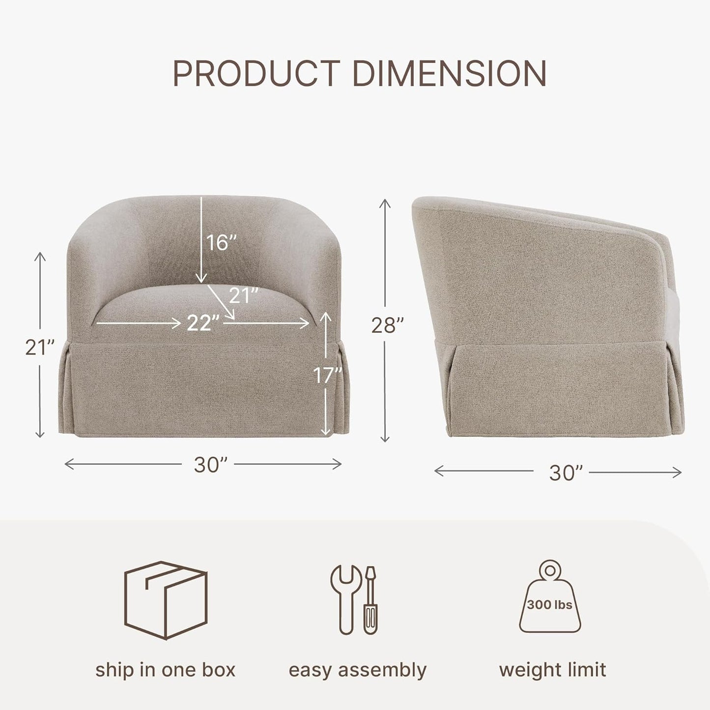 Swivel Accent Chair, 360 Degree Performance Fabric Armchair Modern Barrel Chairs Armchair for Living Room Bedroom Home and Office,Taupe