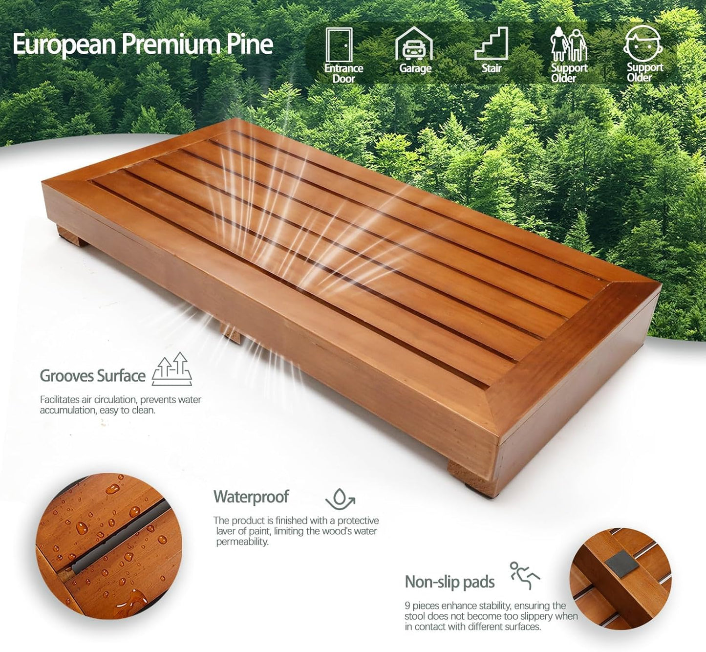 3.15" One Step Stool for Elderly (No Assemble Required)- Friendly Acacia Wood High Riser Step Stool for Bed - Wooden Mobility Stepping Stools for Adults, Kids/Bedside, Bathroom, Kitchen, Garden