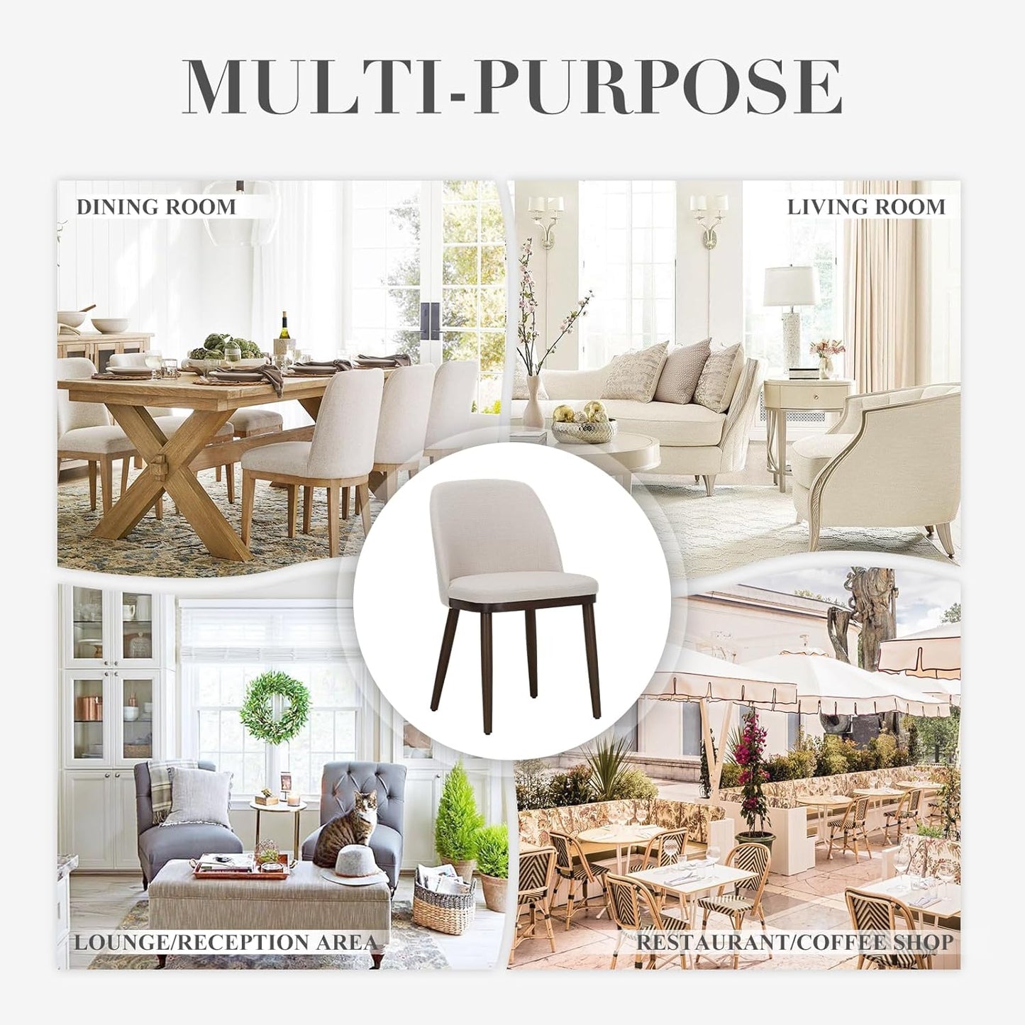 COLAMY Upholstered Dining Chairs Set of 6, Modern Kitchen Chairs with Back, Fabric Side Chair with Wood Legs for Dining Room Kitchen Restaurant, Beige