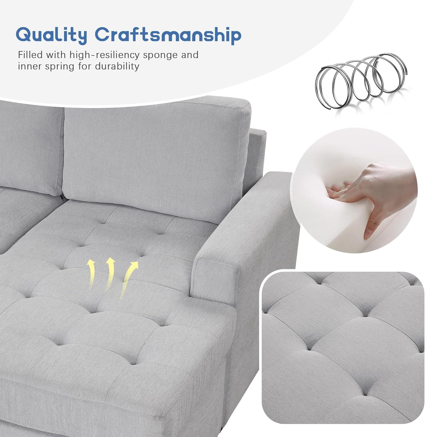 108.3 Inch Modular Sectional Sleeper Sofa with Pull-Out Bed and Lounge Chair, U-Shaped Combination Corner Couch w/USB & Type-C Interfaces, for Living Room Bedroom Office, Gray