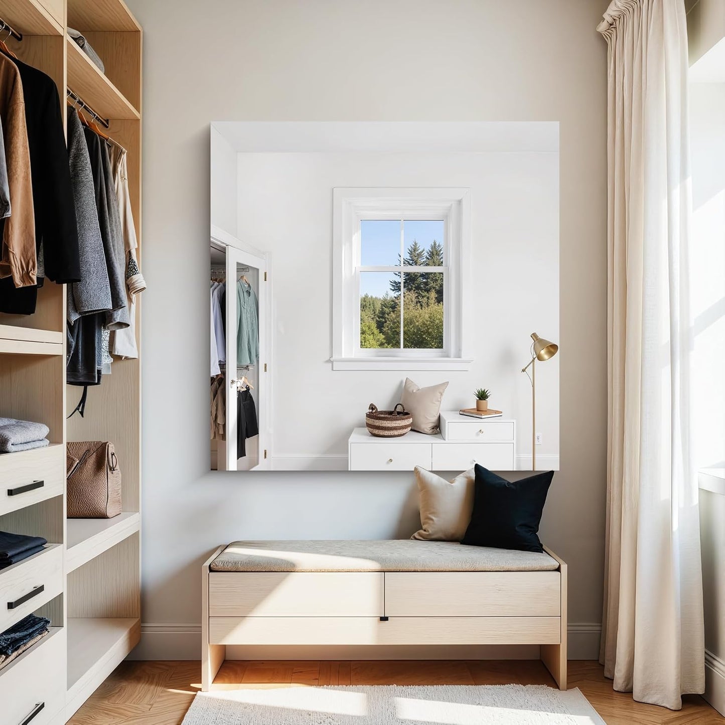 KOCUUY Large Frameless Mirror,42x42 Inch Square Bathroom Vanity Mirror for Over Sink, Upgraded Shatterproof Unframed Design for Bedroom, Living Room, Entryway