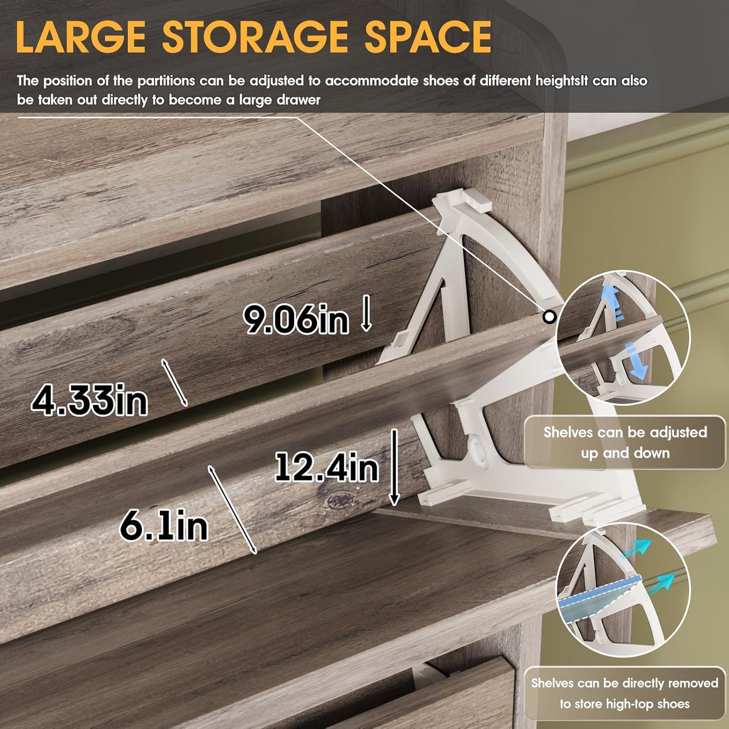 Maupvit Shoe Storage Cabinet with 3 Flip Drawers, Freestanding Organizer with Metal Legs for Entryway, Narrow Shoe Rack Cabinet, Washed Gray