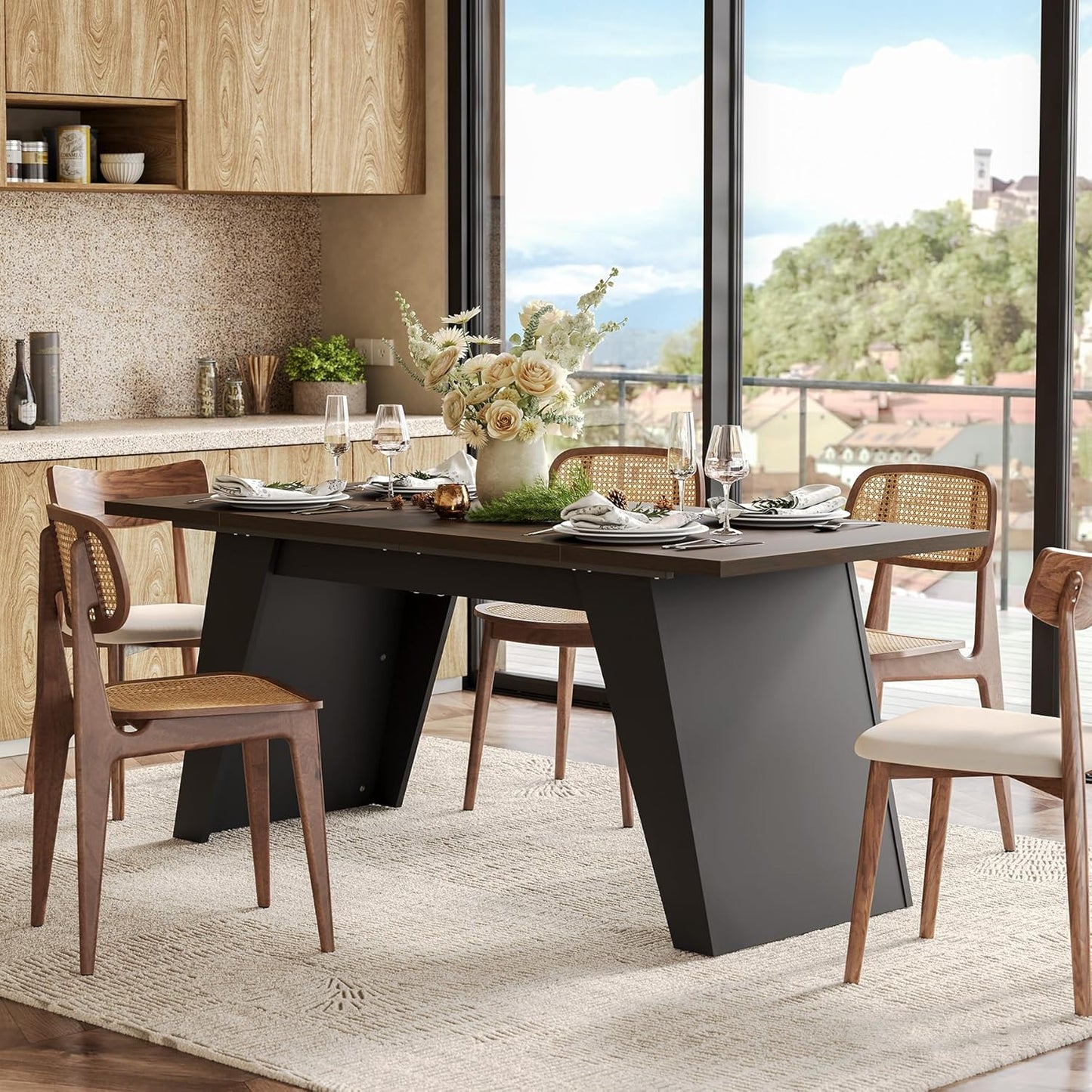 LITTLE TREE 71-Inch Dining Table, Rectangular Kitchen Table for 4-6 People, Heavy-Duty Furniture Legs, Multi-Functional Kitchen/Dining/Living Room Furniture, Black