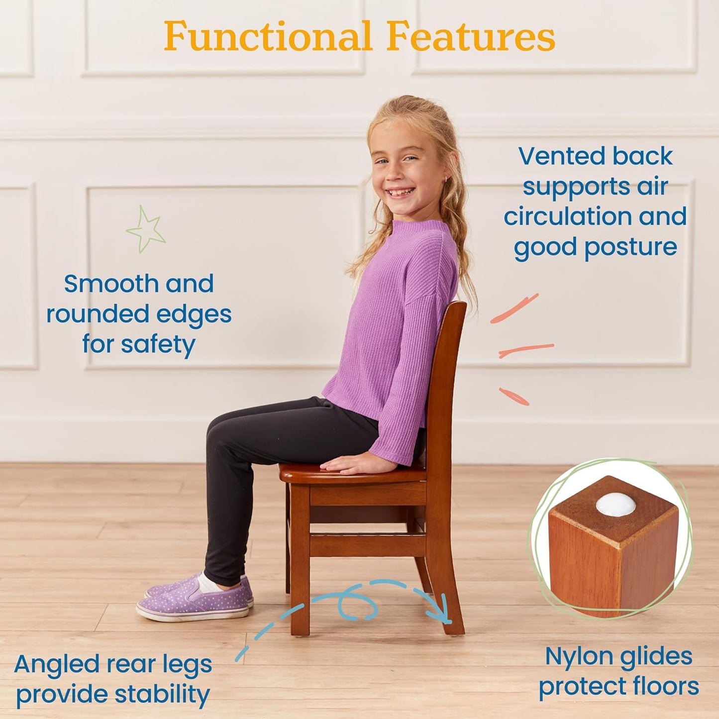 ECR4Kids 24in x 36in Rectangular Hardwood Table and Chair Set, 12in Seat Height, Kids Furniture, Dark Walnut