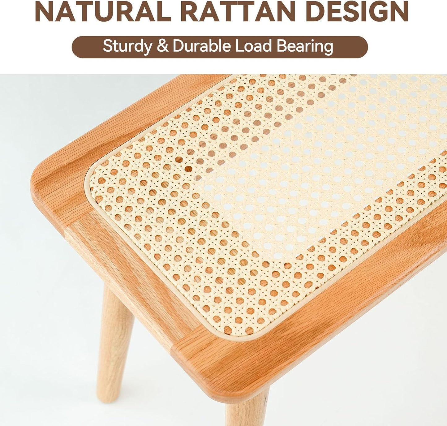 Entryway Bench, Solid Wood Dining Bench, Midcentury Modern End of Bed Bench with Rattan Woven Top for Bedroom, Kitchen, Entry Way, 47.2" L x 11.2" W x 17.7" H, Natural