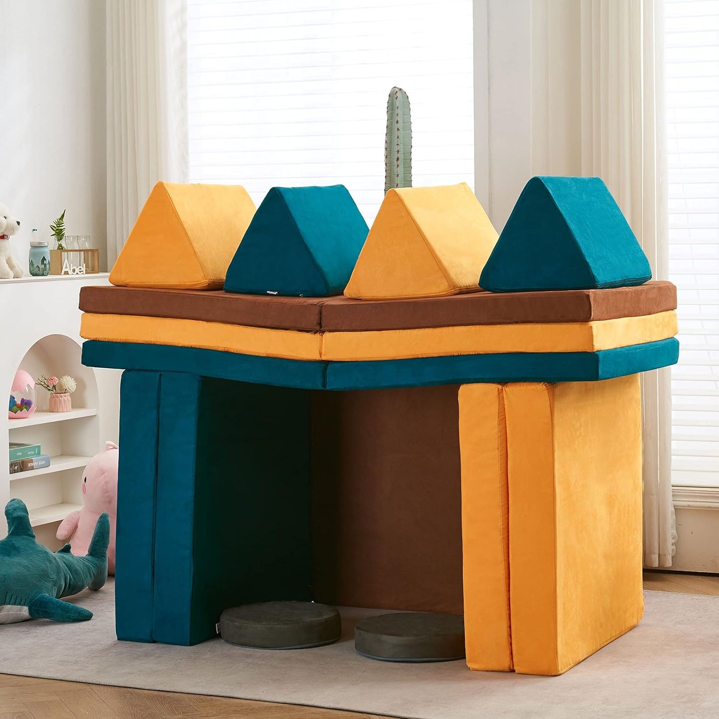 jela Kids Play Couch Extended Size 10PCS with futons, Floor Sofa Modular Play Couch Furniture for Kids and Adults, Modular Play Sofa Castle (Light Blue)