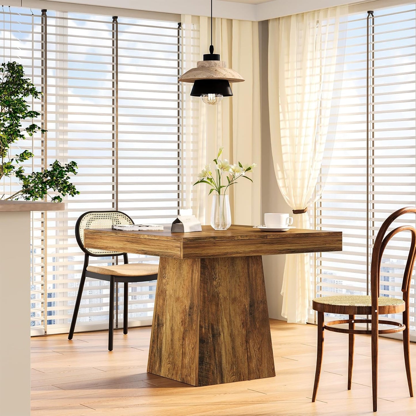 LITTLE TREE 31.5" Small Dining Table for 4, Farmhouse Kitchen Table with Walnut Finish, Square Compact Dinner Table for Home Dining Room, Apartments, Office, Living Room & Restaurants, Walnut