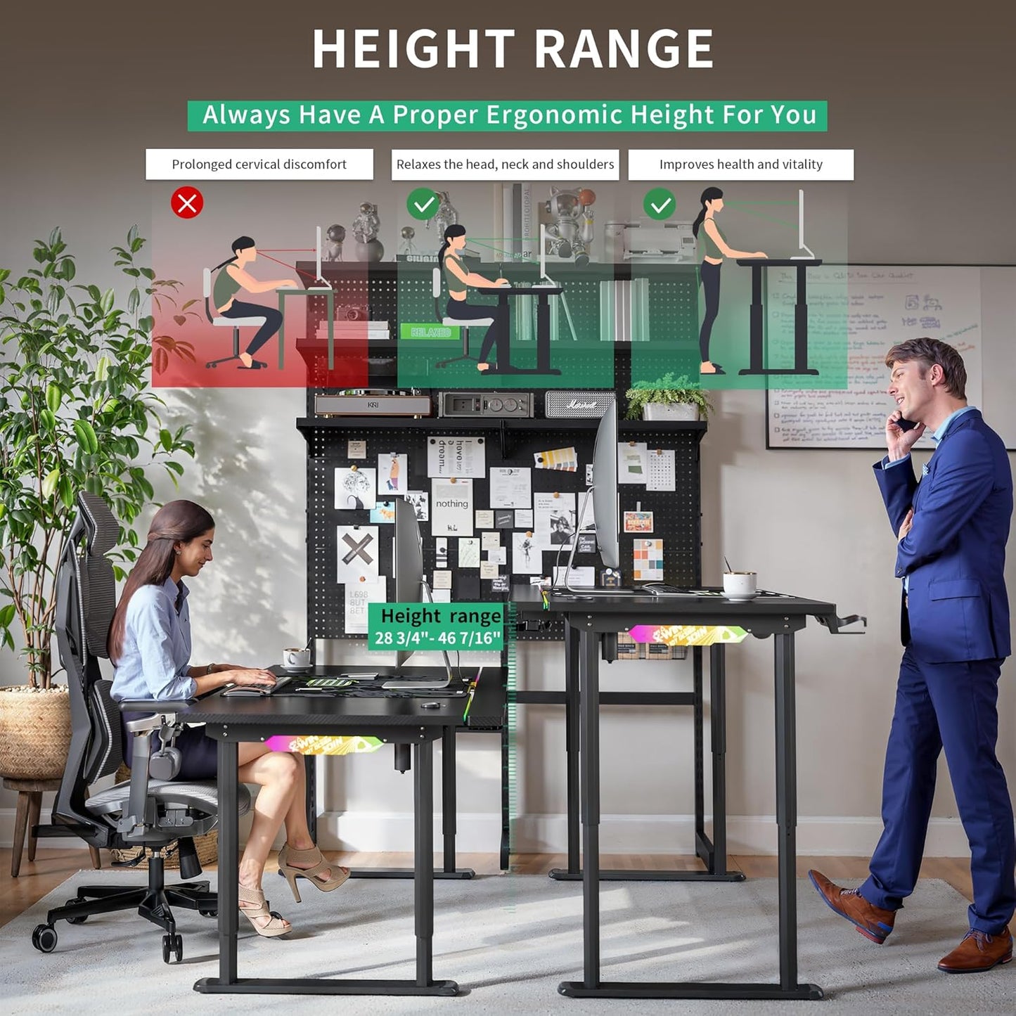 JWX Dual Motor 4 Leg Standing Gaming Desk with LED Lights,71'' Height Adjustable Sit Stand Computer Table, Flip-Up Cable Management Panel, Memory Presets Ergonomic Workstation for Gaming Room Setup