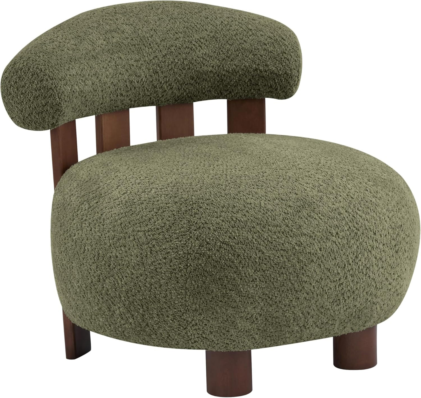 Christopher Knight Home Elvina Boucle Fabric Accent Chair, Solid Wood Single Lounge Sofa, Bedroom Comfy Reading Chair, for Modern Minimalist Style Living Room/Home Office, Olive Green