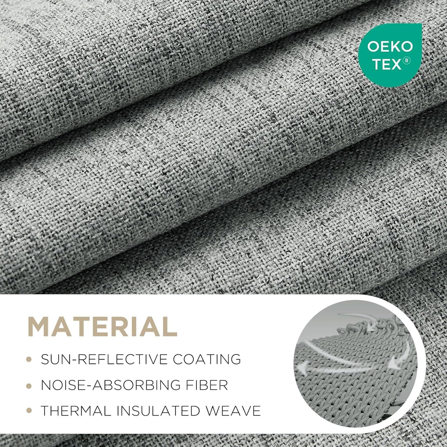 Joydeco 100% Blackout Curtains for Bedroom - Natural Linen Curtains 42" W x 108" L Long, Thermal Insulated 2 Panels Light Grey. Room Darkening Light Blocking Drapes for Living Room